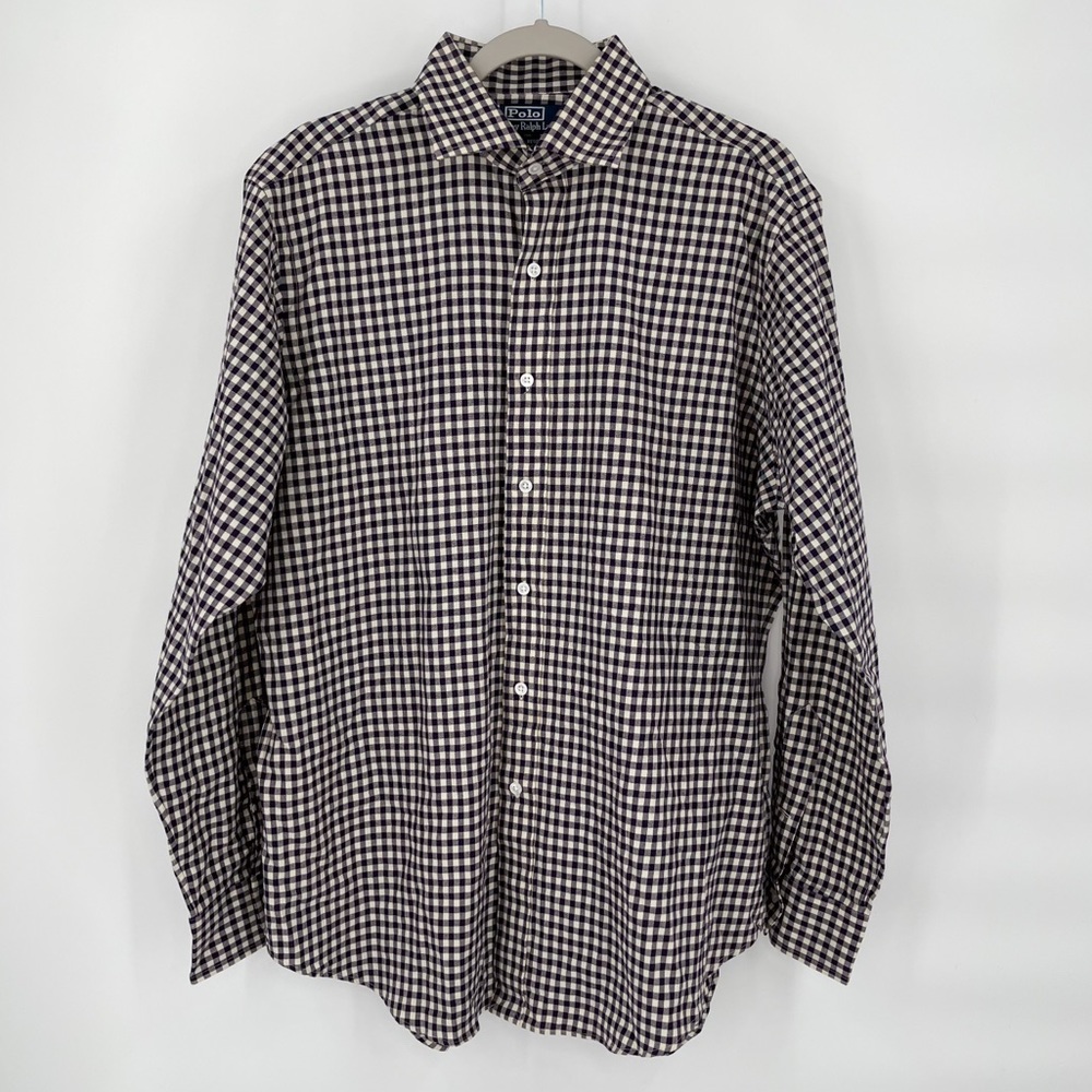 Polo By Ralph Lauren Purple & Cream Plaid Button Down Shirt Mens Size Large